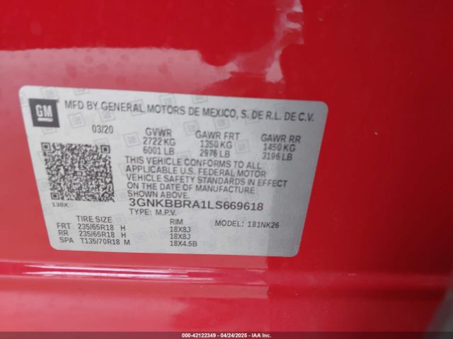 3GNKBBRA1LS669618 Chevrolet Blazer Fwd 1lt