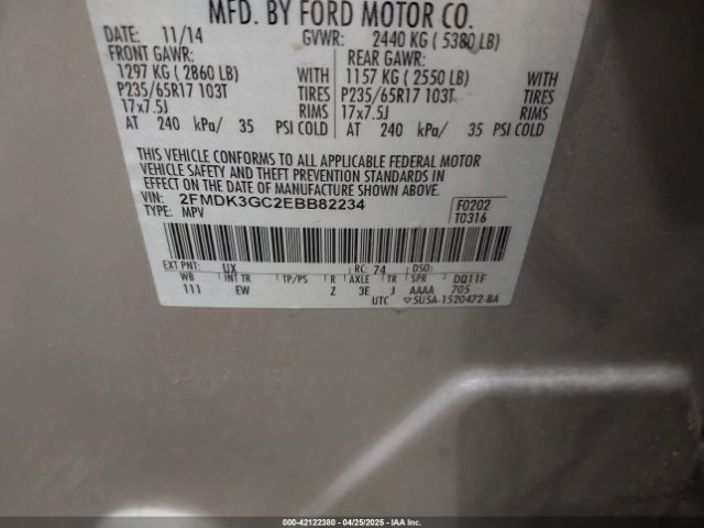 2FMDK3GC2EBB82234 Ford EDGE SE