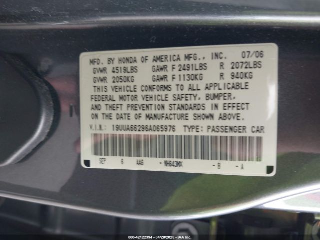 2006 ACURA TL 19UUA66296A065976 Photo 8