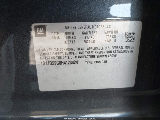 1G1JD5SG0H4123424 Chevrolet Sonic Lt Auto