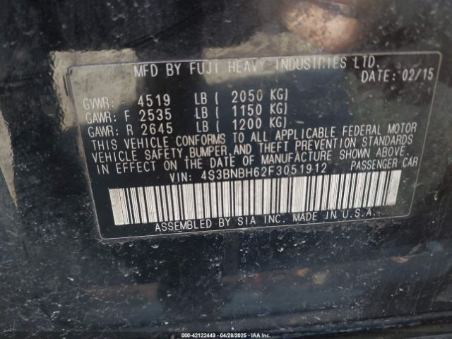 4S3BNBH62F3051912 Subaru Legacy 2.5i Premium
