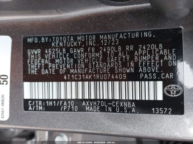 4T1C31AK1RU074409 Toyota Camry Hybrid Le
