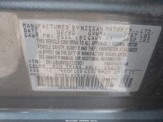3N1AB8BV2LY222901 Nissan Sentra S Xtronic Cvt