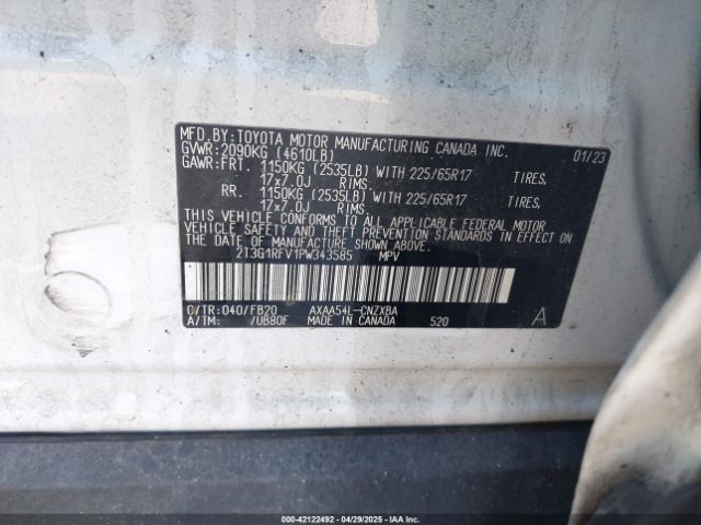 2T3G1RFV1PW343585 Toyota RAV4 LE