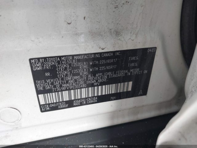 2T3G1RFV1PC355480 Toyota RAV4 LE