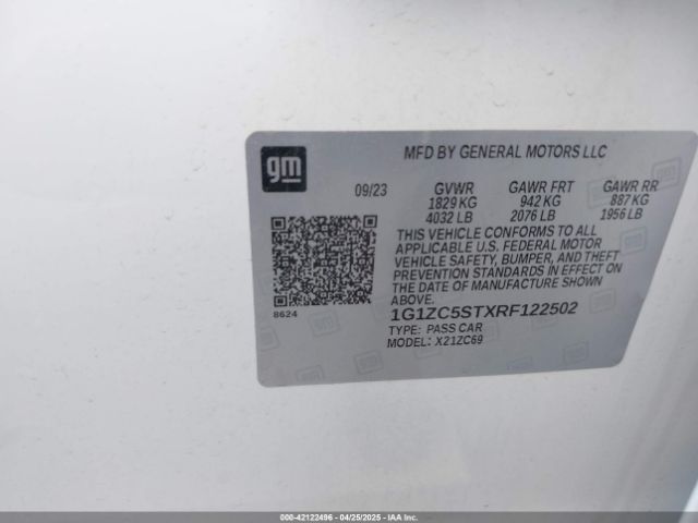 1G1ZC5STXRF122502 Chevrolet Malibu Fwd 1fl