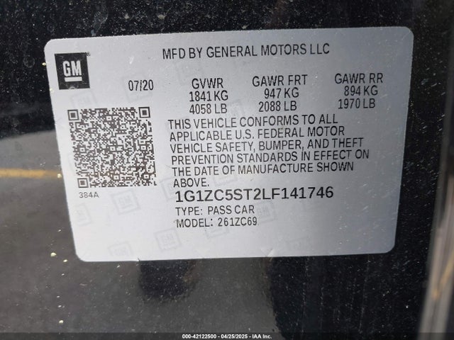 1G1ZC5ST2LF141746 Chevrolet Malibu Fwd 1fl