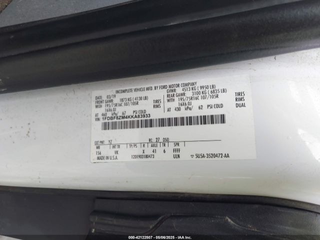 1FDBF8ZM4KKA83933 Ford Transit-350 Cab