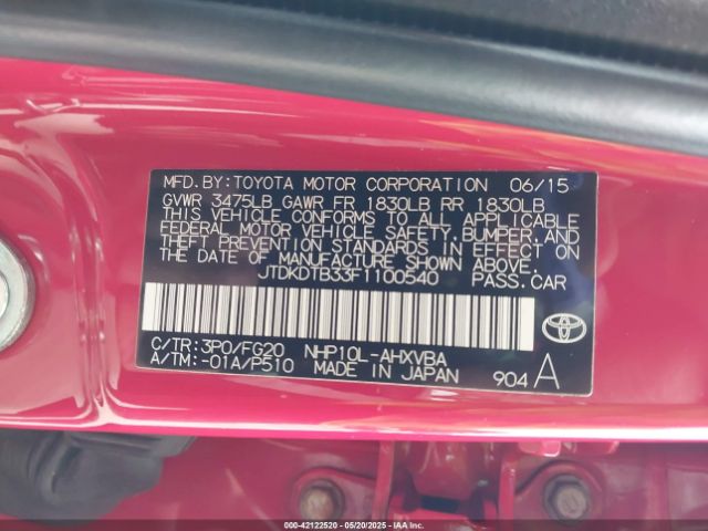 JTDKDTB33F1100540 Toyota Prius C Two
