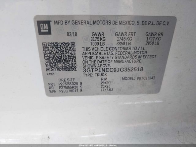 3GTP1NEC9JG352518 GMC Sierra 1500 Slt