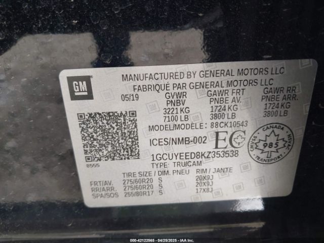 1GCUYEED8KZ353538 Chevrolet Silverado 1500 Rst