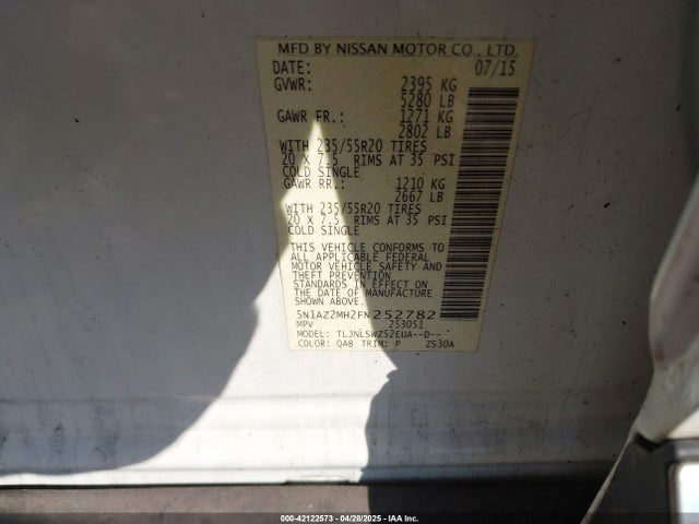 5N1AZ2MH2FN252782 Nissan Murano Platinum