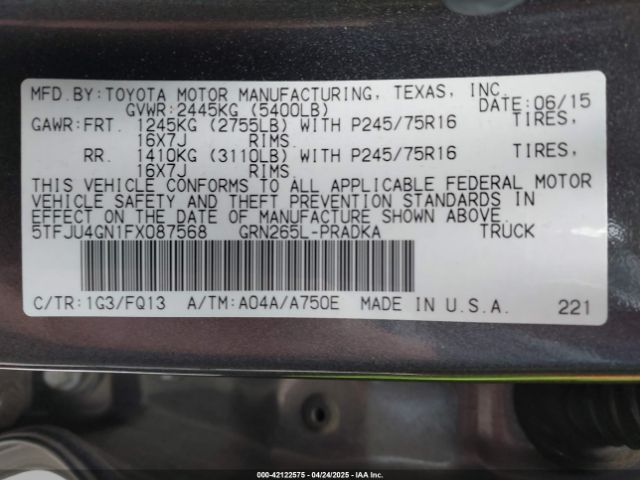 5TFJU4GN1FX087568 Toyota Tacoma Prerunner V6