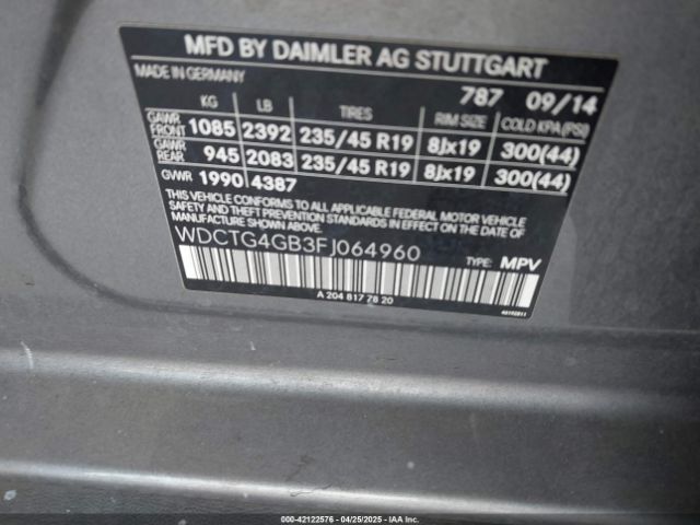 WDCTG4GB3FJ064960 Mercedes-Benz Gla 250 4matic