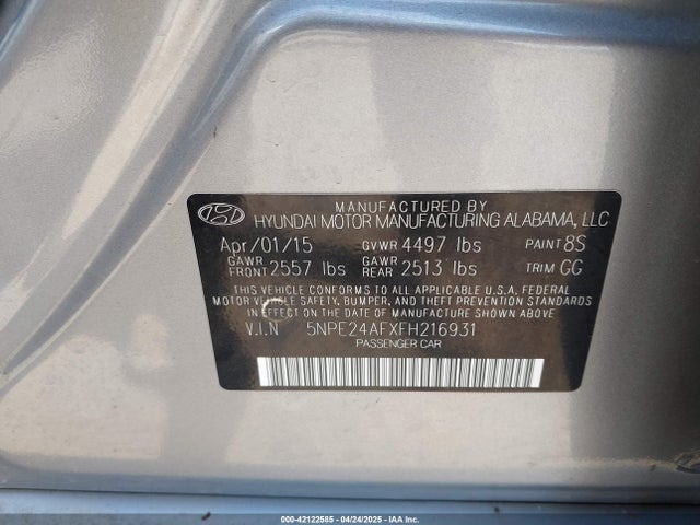 5NPE24AFXFH216931 Hyundai SONATA SE