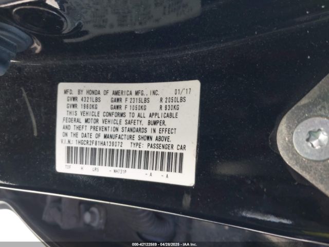 1HGCR2F81HA139072 Honda Accord Ex-l