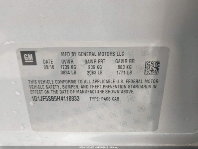 1G1JF5SB5H4118833 Chevrolet Sonic Premier Auto