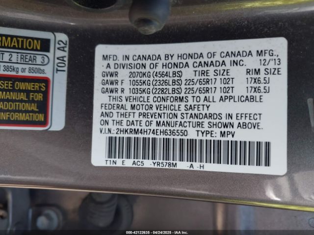 2HKRM4H74EH636550 Honda Cr-v Ex-l