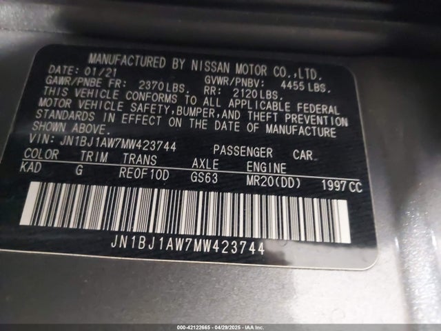 JN1BJ1AW7MW423744 Nissan Rogue Sport S Awd Xtronic Cvt