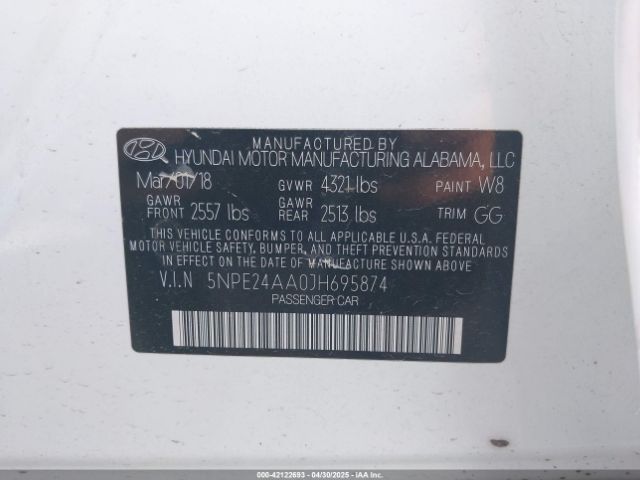 5NPE24AA0JH695874 Hyundai SONATA ECO