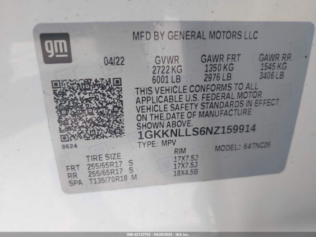 2022 GMC ACADIA 1GKKNLLS6NZ159914 Photo 8