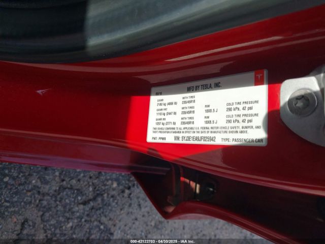 5YJ3E1EA9JF025942 Tesla Model 3 Long Range/mid Range