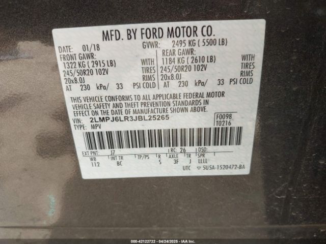 2LMPJ6LR3JBL25265 Lincoln Mkx Reserve