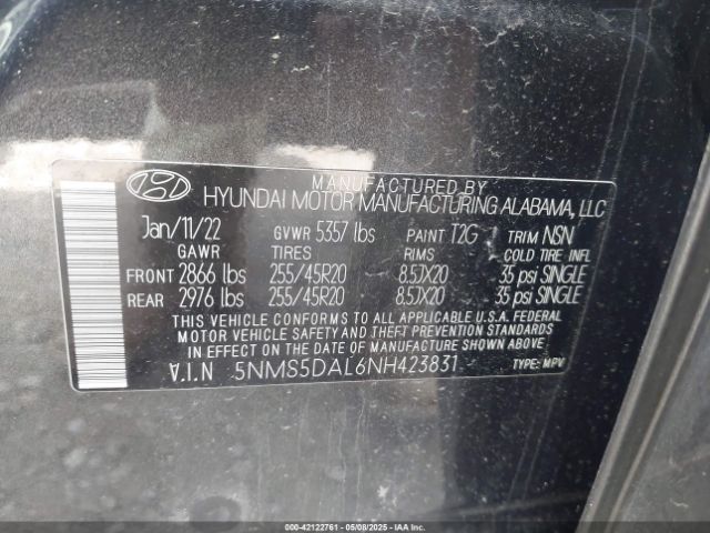 5NMS5DAL6NH423831 Hyundai Santa Fe Calligraphy