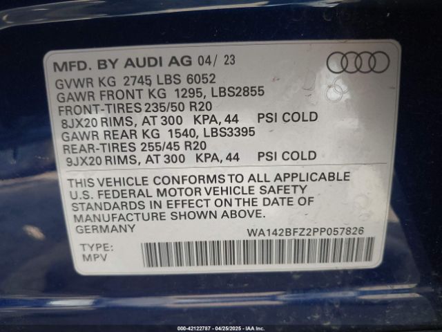 WA142BFZ2PP057826 Audi Q4 Sportback E-tron Prestige 50 Quattro