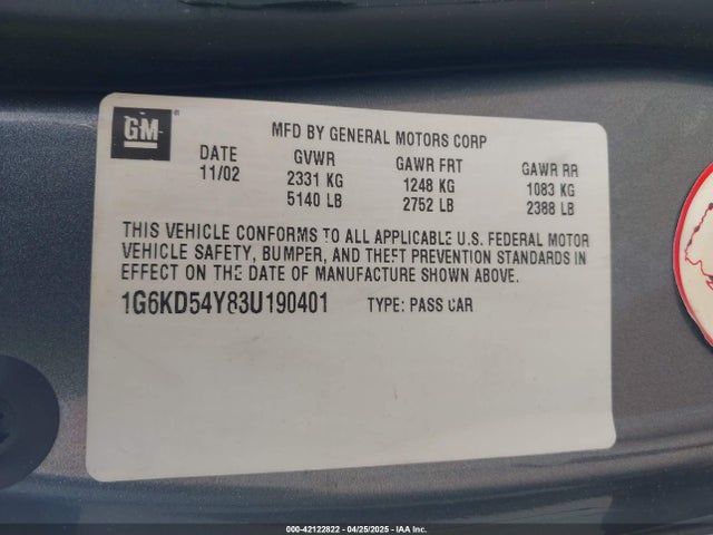 2003 CADILLAC DEVILLE 1G6KD54Y83U190401 Photo 8