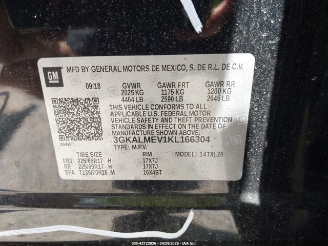 3GKALMEV1KL166304 GMC Terrain Sle