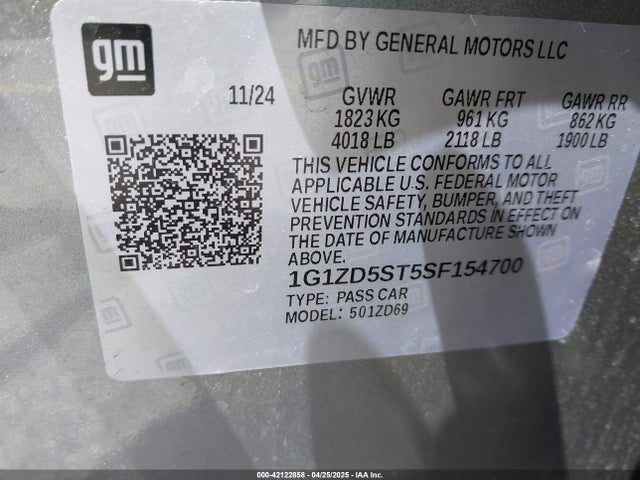 1G1ZD5ST5SF154700 Chevrolet Malibu Fwd 1lt