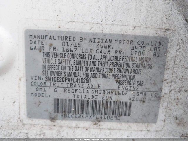 Nissan Versa Note S (sr)/s Plus/sl/sr/sv 2015 3N1CE2CPXFL410290 Image 9