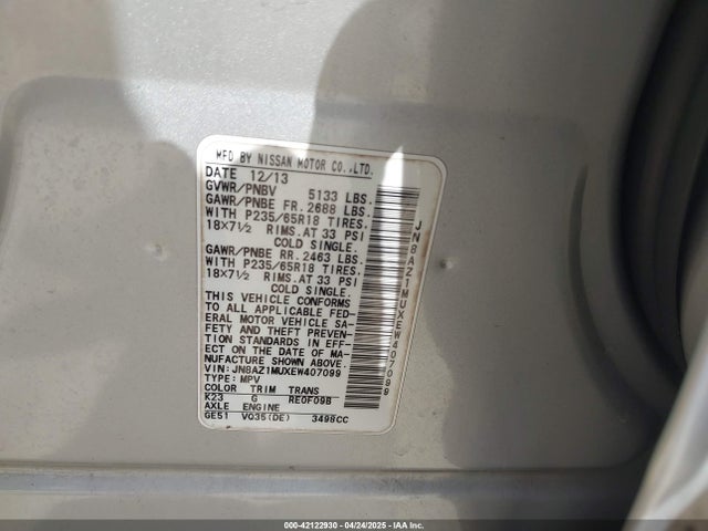 JN8AZ1MUXEW407099 Nissan Murano Le/s/sl/sv