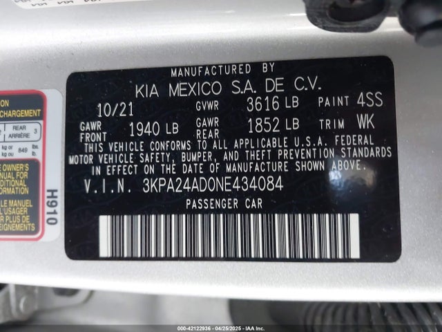 3KPA24AD0NE434084 KIA RIO LX
