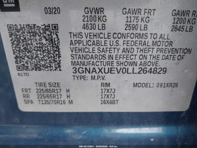 3GNAXUEV0LL264829 Chevrolet Equinox Awd Lt 1.5l Turbo