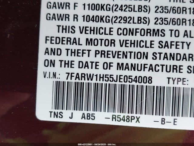 7FARW1H55JE054008 Honda CR-V EX