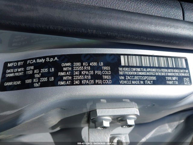 Jeep Renegade Limited 2016 ZACCJBDT2GPD20595 Image 9