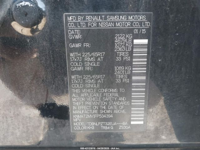 KNMAT2MV1FP534394 Nissan ROGUE S