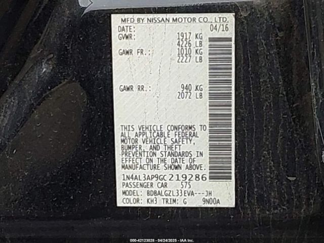 1N4AL3AP9GC219286 Nissan Altima 2.5 S