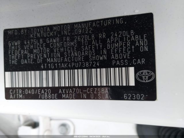 4T1G11AK4PU738724 Toyota CAMRY SE