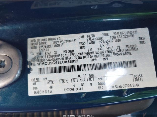 1FMCU9G68LUA88952 Ford ESCAPE SE