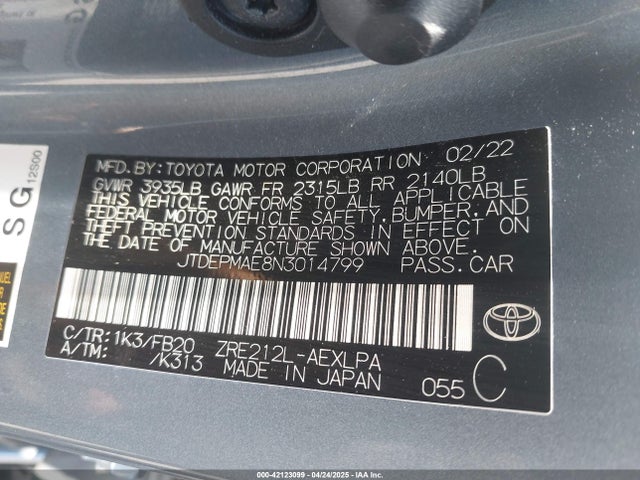 JTDEPMAE8N3014799 Toyota COROLLA LE