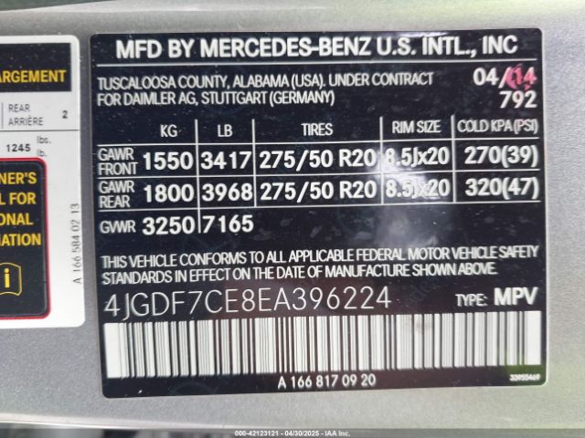 4JGDF7CE8EA396224 Mercedes-Benz Gl 450 4matic