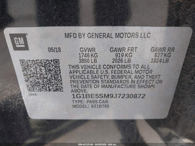 1G1BE5SM9J7230872 Chevrolet Cruze Lt Auto
