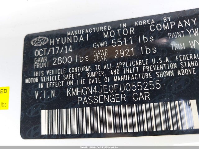 KMHGN4JE0FU055255 Hyundai Genesis 3.8