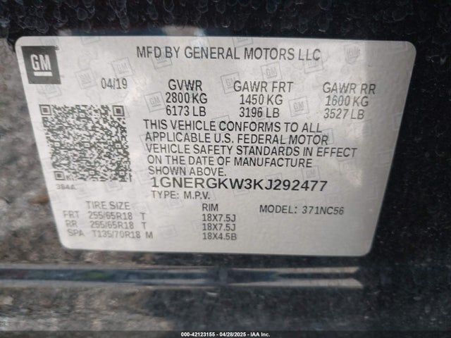 1GNERGKW3KJ292477 Chevrolet Traverse 1lt