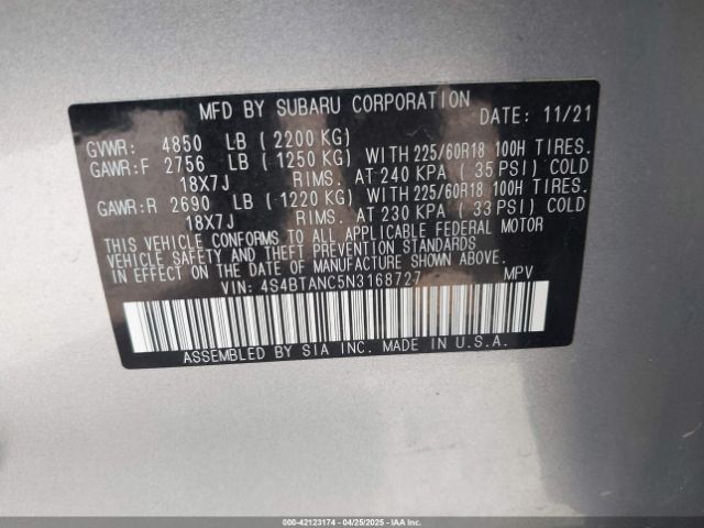 4S4BTANC5N3168727 Subaru Outback Limited