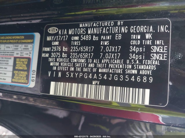5XYPG4A54JG354689 KIA gdi lambda-ii