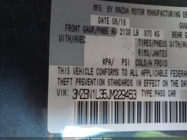 3MZBN1L35JM229453 Mazda Mazda3 Touring